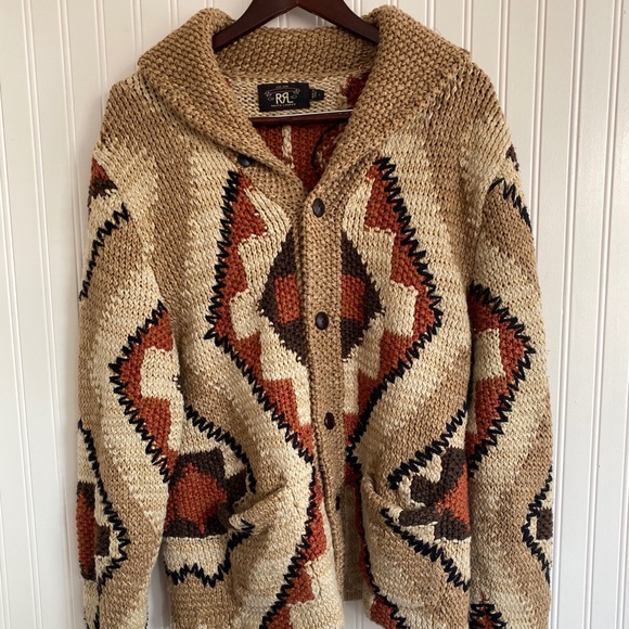 RRL Ralph Lauren Hand Knit Shawl Cardigan L - Picture 2 of 8